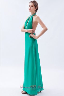 Turquoise Column Sheath Prom Dress Backless Chiffon