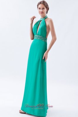 Turquoise Column Sheath Prom Dress Backless Chiffon