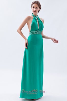 Turquoise Column Sheath Prom Dress Backless Chiffon