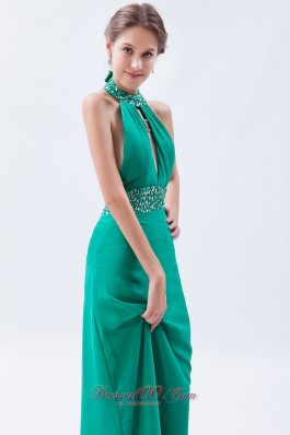 Turquoise Column Sheath Prom Dress Backless Chiffon