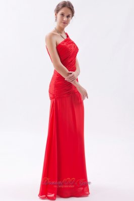 Red Column Sheath Prom Dress Chiffon Ruch Floor-length