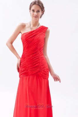 Red Column Sheath Prom Dress Chiffon Ruch Floor-length