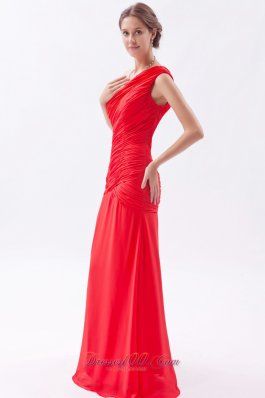 Red Column Sheath Prom Dress Chiffon Ruch Floor-length