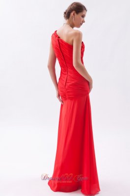 Red Column Sheath Prom Dress Chiffon Ruch Floor-length