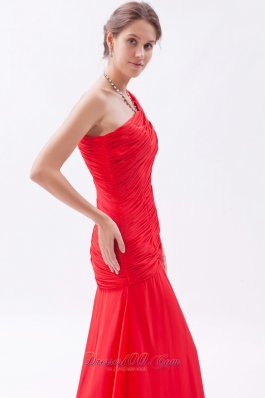 Red Column Sheath Prom Dress Chiffon Ruch Floor-length