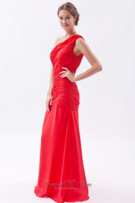 Red Column Sheath Prom Dress Chiffon Ruch Floor-length