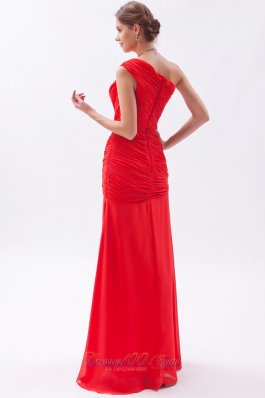 Red Column Sheath Prom Dress Chiffon Ruch Floor-length