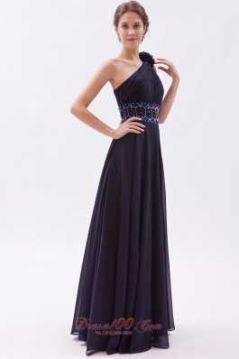 Black Empire One Shoulder Prom Dress Chiffon Beading