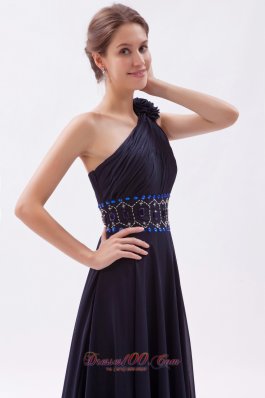 Black Empire One Shoulder Prom Dress Chiffon Beading