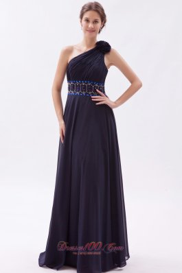 Black Empire One Shoulder Prom Dress Chiffon Beading