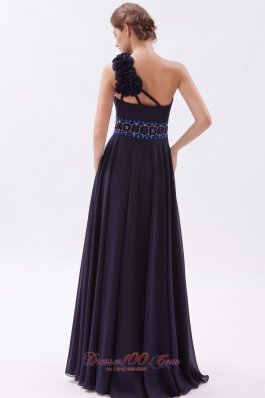 Black Empire One Shoulder Prom Dress Chiffon Beading