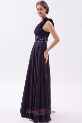 Black Empire One Shoulder Prom Dress Chiffon Beading