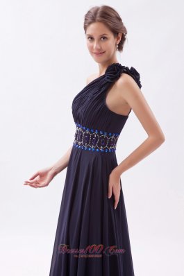 Black Empire One Shoulder Prom Dress Chiffon Beading