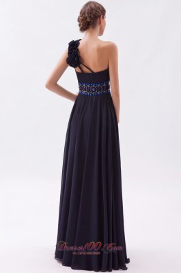 Black Empire One Shoulder Prom Dress Chiffon Beading