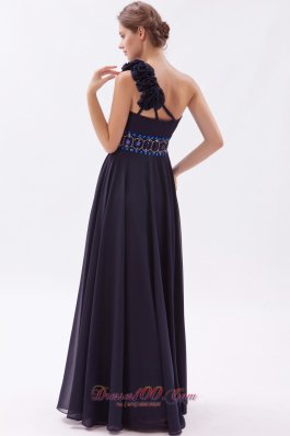 Black Empire One Shoulder Prom Dress Chiffon Beading