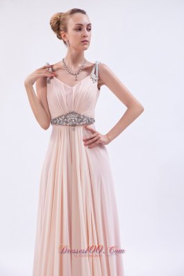 Pink Empire Straps Prom Dress Chiffon Beading Brush