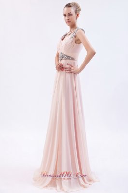 Pink Empire Straps Prom Dress Chiffon Beading Brush