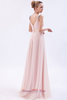 Pink Empire Straps Prom Dress Chiffon Beading Brush