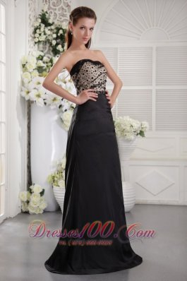 Black Strapless Taffeta Ruch Prom Graduation Dress