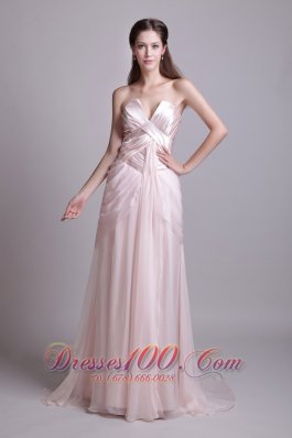 Pink Empire Strapless Brush Chiffon Pleat Prom Dress