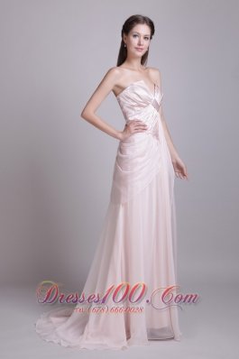 Pink Empire Strapless Brush Chiffon Pleat Prom Dress