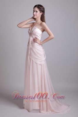 Pink Empire Strapless Brush Chiffon Pleat Prom Dress