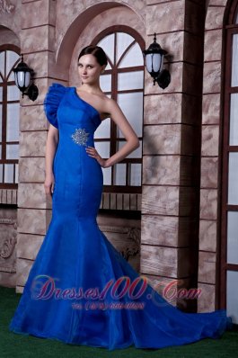 Royal Blue Mermaid Evening Dress Beading Satin Organza