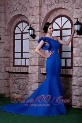 Royal Blue Mermaid Evening Dress Beading Satin Organza