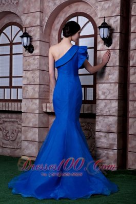 Royal Blue Mermaid Evening Dress Beading Satin Organza