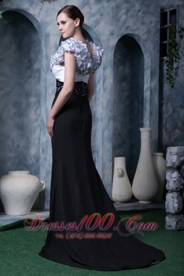 White Black Column Evening Dress V-neck Chiffon Beading