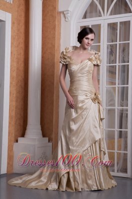 Champagne A-line Sweetheart Wedding Dress Silk Satin