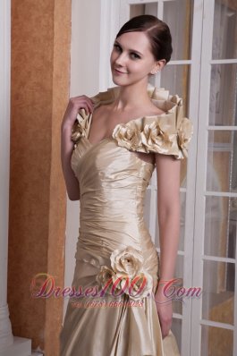 Champagne A-line Sweetheart Wedding Dress Silk Satin