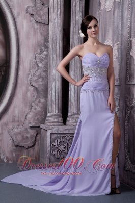 Lilac Column Sweetheart Prom Dress Chiffon Beading