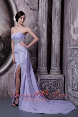 Lilac Column Sweetheart Prom Dress Chiffon Beading