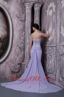 Lilac Column Sweetheart Prom Dress Chiffon Beading