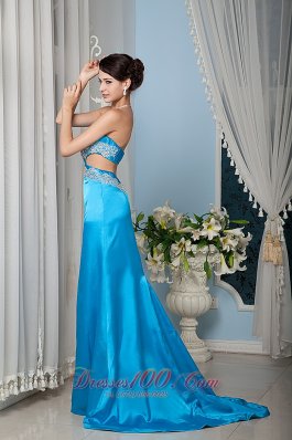 Turquoise Column Sheath Strapless Prom Evening Dress Satin Beading