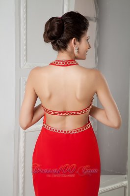 Custom Red Prom Evening Dress Column Scoop Chiffon Beading