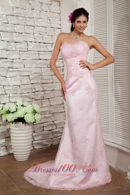 Pink Prom Dress Evening Column Sweetheart Beading Brush Train