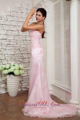 Pink Prom Dress Evening Column Sweetheart Beading Brush Train