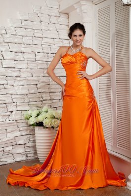 Orange Red A-line Straps Prom Evening Dress Elastic Woven