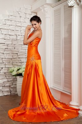 Orange Red A-line Straps Prom Evening Dress Elastic Woven