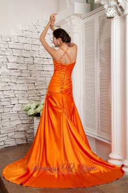 Orange Red A-line Straps Prom Evening Dress Elastic Woven