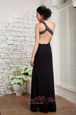 Empire Black Evening Dress One Shoulder Chiffon Beading