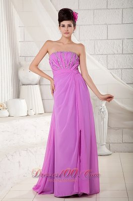 Lavender Empire Prom Dress Strapless Chiffon Beading