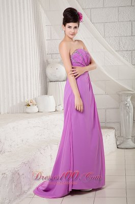 Lavender Empire Prom Dress Strapless Chiffon Beading