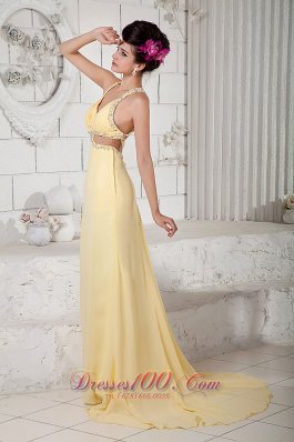 Fashion Light Yellow Empire Evening Dress Straps Chiffon