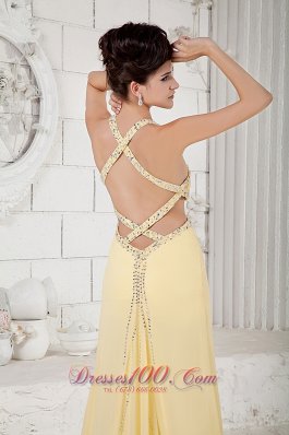 Fashion Light Yellow Empire Evening Dress Straps Chiffon