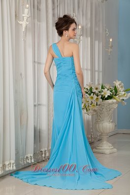 Aqua Blue Empire Prom Evening Dress Chiffon Ruch