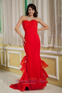 Red Mermaid Prom Dress Sweetheart Chiffon Organza