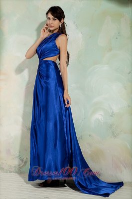 Blue Column Strapless Brush Train Woven Prom Dress